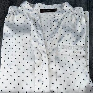 The Limited White Satin Polka Dot Blouse XL Long Sleeve Lightweight Work Chic
